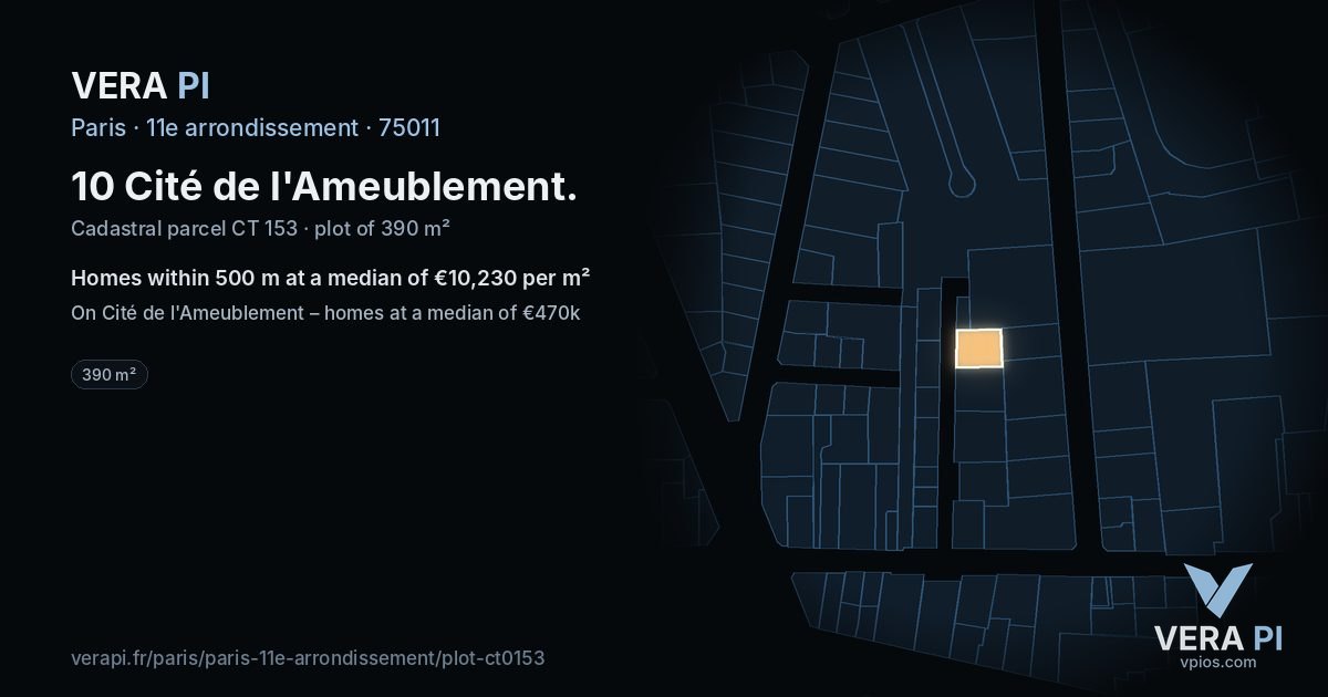 10 Cité de l'Ameublement, 11e arrondissement at night – the plot lit, the parcels around coloured by the prices near them