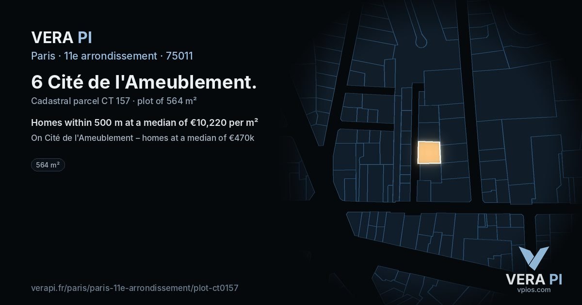 6 Cité de l'Ameublement, 11e arrondissement at night – the plot lit, the parcels around coloured by the prices near them