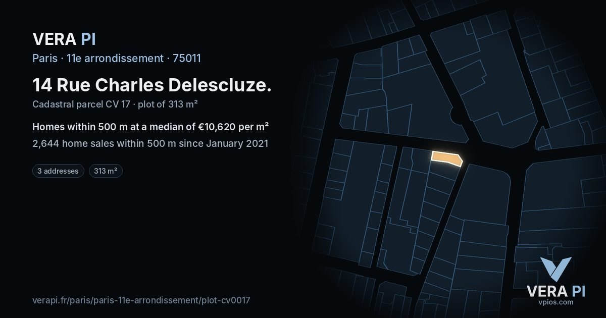 14 Rue Charles Delescluze, 11e arrondissement at night – the plot lit, the parcels around coloured by the prices near them