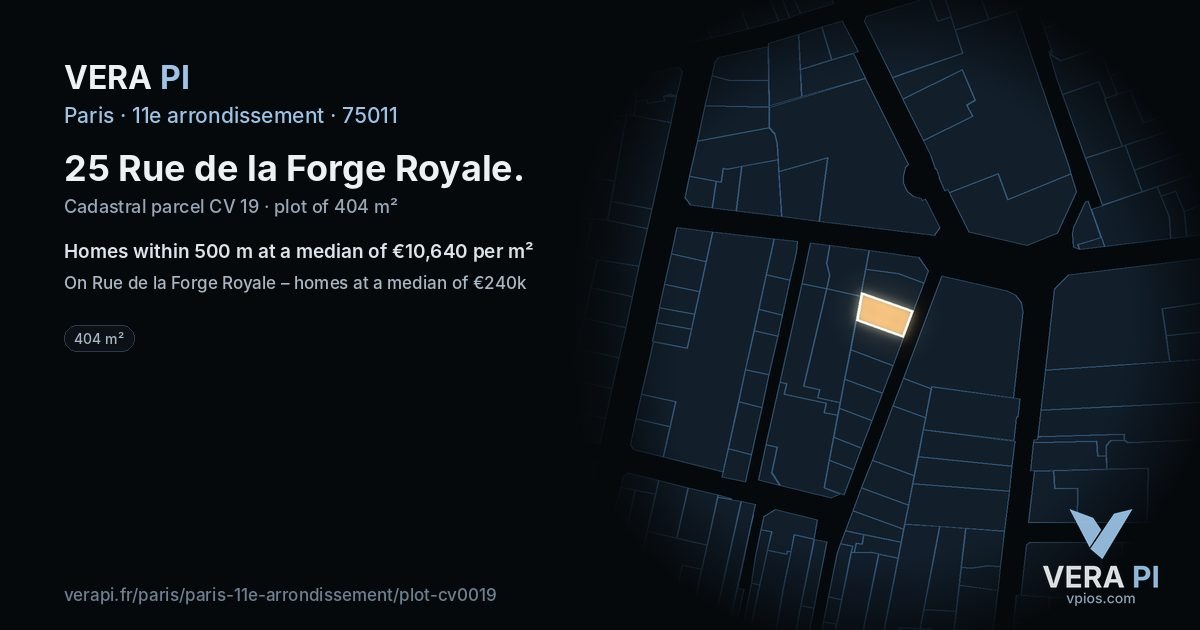 25 Rue de la Forge Royale, 11e arrondissement at night – the plot lit, the parcels around coloured by the prices near them