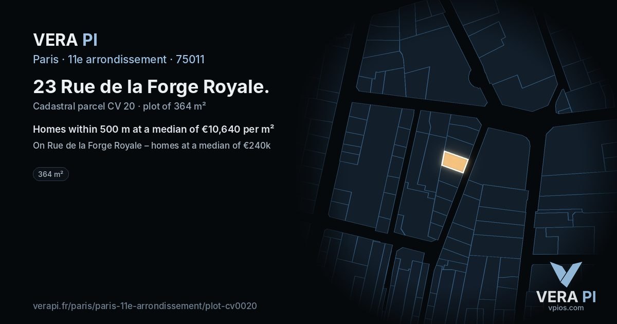 23 Rue de la Forge Royale, 11e arrondissement at night – the plot lit, the parcels around coloured by the prices near them