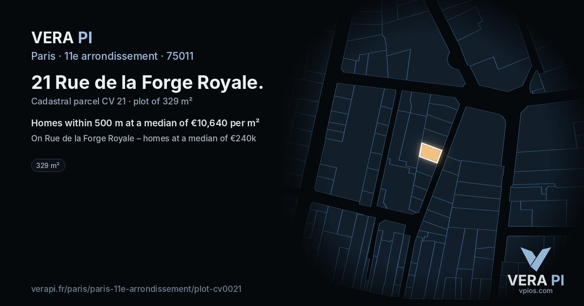 21 Rue de la Forge Royale, 11e arrondissement at night – the plot lit, the parcels around coloured by the prices near them