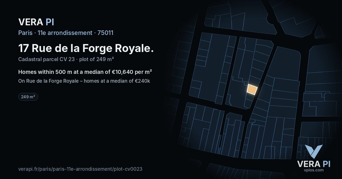 17 Rue de la Forge Royale, 11e arrondissement at night – the plot lit, the parcels around coloured by the prices near them