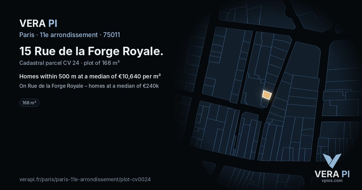 15 Rue de la Forge Royale, 11e arrondissement at night – the plot lit, the parcels around coloured by the prices near them