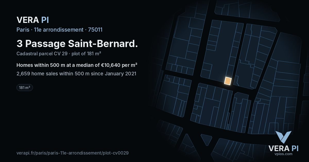 3 Passage Saint-Bernard, 11e arrondissement at night – the plot lit, the parcels around coloured by the prices near them