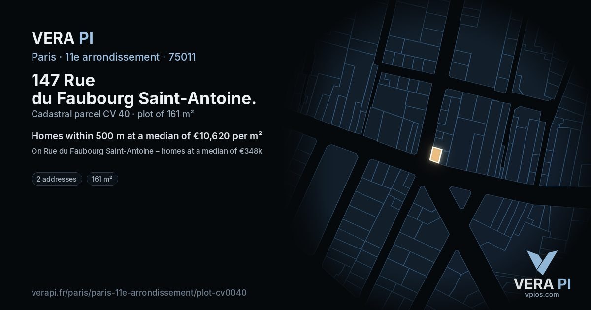 147 Rue du Faubourg Saint-Antoine, 11e arrondissement at night – the plot lit, the parcels around coloured by the prices near them