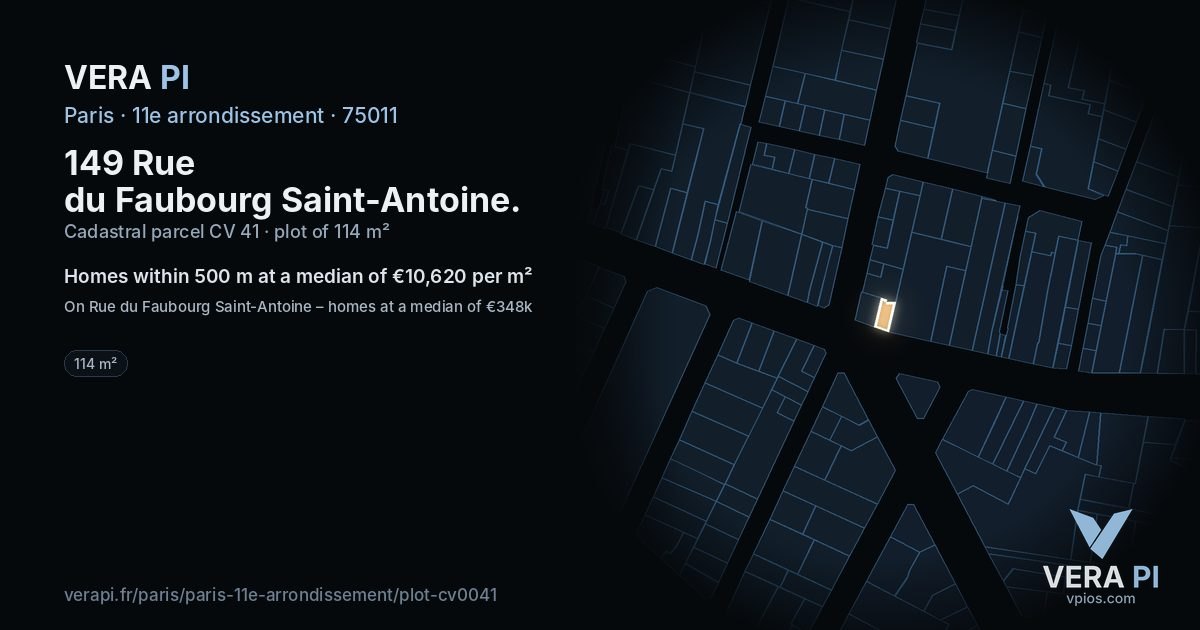149 Rue du Faubourg Saint-Antoine, 11e arrondissement at night – the plot lit, the parcels around coloured by the prices near them