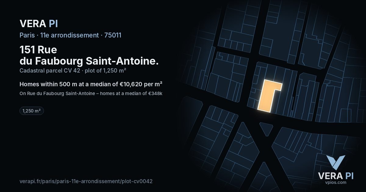 151 Rue du Faubourg Saint-Antoine, 11e arrondissement at night – the plot lit, the parcels around coloured by the prices near them