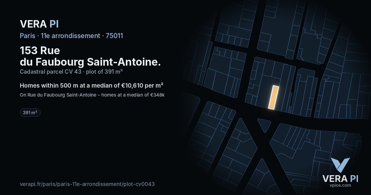 153 Rue du Faubourg Saint-Antoine, 11e arrondissement at night – the plot lit, the parcels around coloured by the prices near them