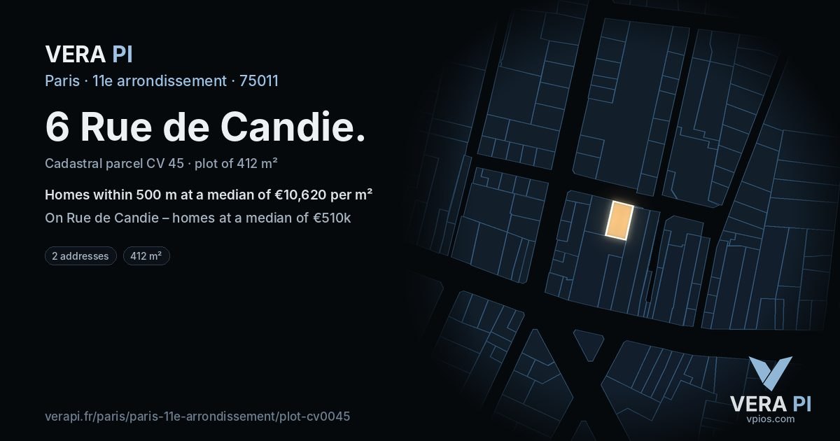 6 Rue de Candie, 11e arrondissement at night – the plot lit, the parcels around coloured by the prices near them