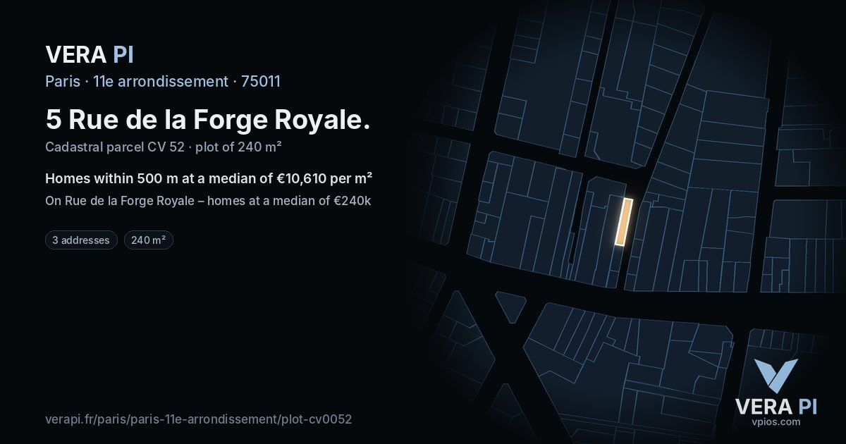 5 Rue de la Forge Royale, 11e arrondissement at night – the plot lit, the parcels around coloured by the prices near them