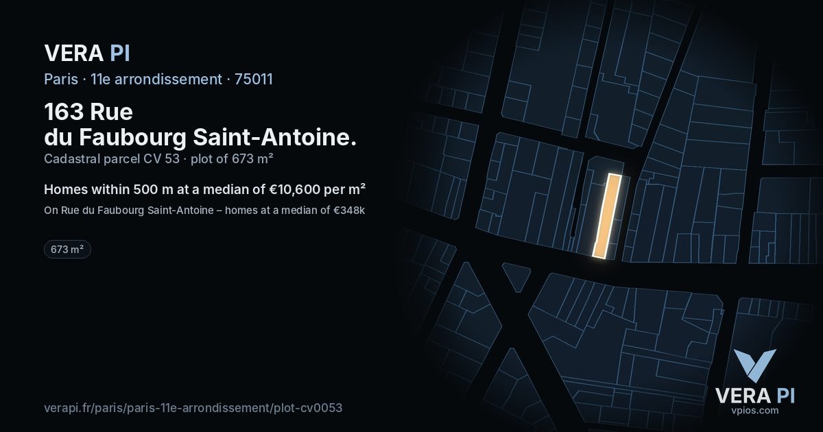 163 Rue du Faubourg Saint-Antoine, 11e arrondissement at night – the plot lit, the parcels around coloured by the prices near them