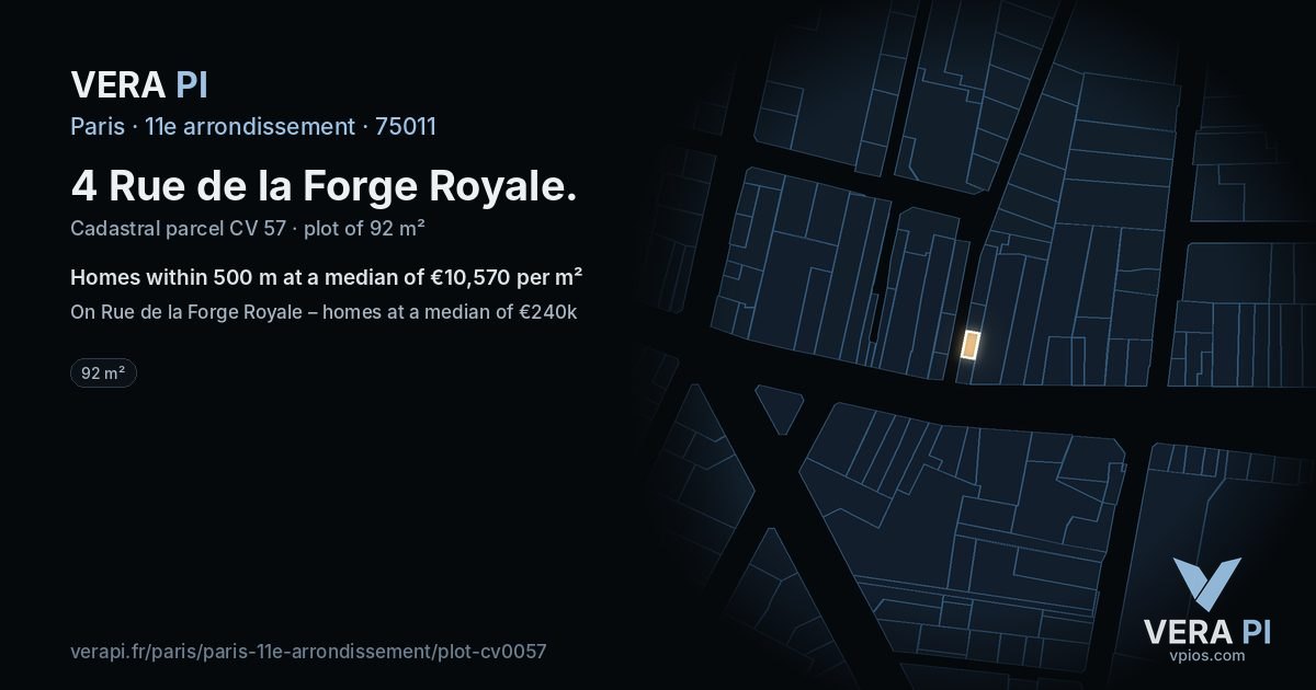 4 Rue de la Forge Royale, 11e arrondissement at night – the plot lit, the parcels around coloured by the prices near them