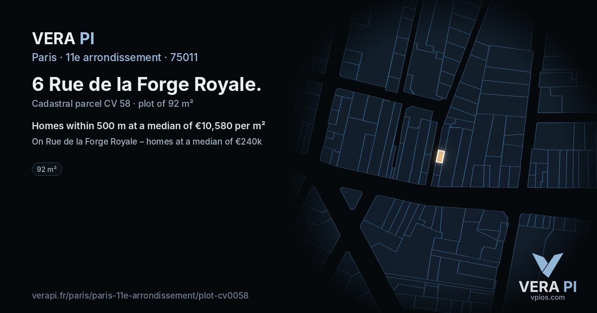 6 Rue de la Forge Royale, 11e arrondissement at night – the plot lit, the parcels around coloured by the prices near them