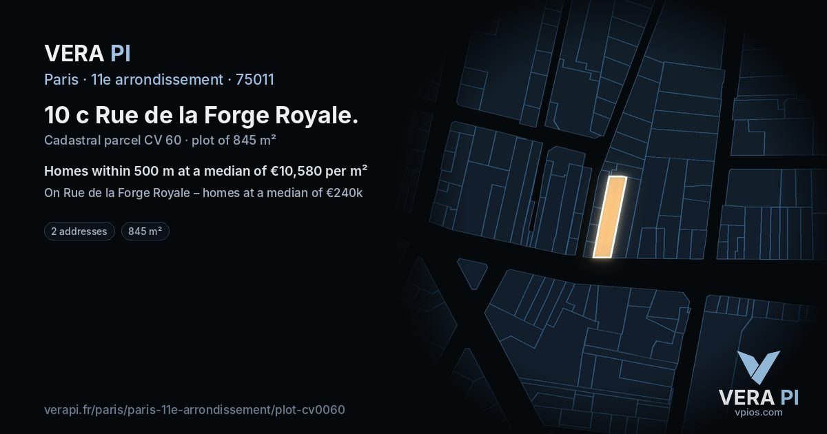 10 c Rue de la Forge Royale, 11e arrondissement at night – the plot lit, the parcels around coloured by the prices near them