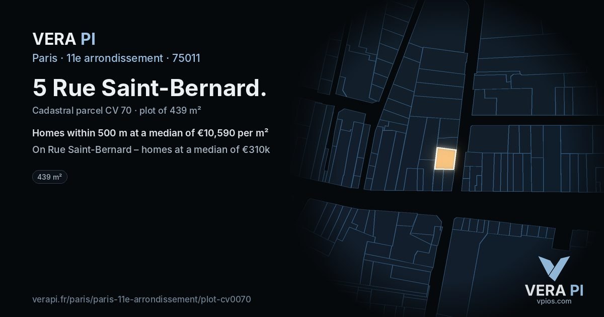 5 Rue Saint-Bernard, 11e arrondissement at night – the plot lit, the parcels around coloured by the prices near them