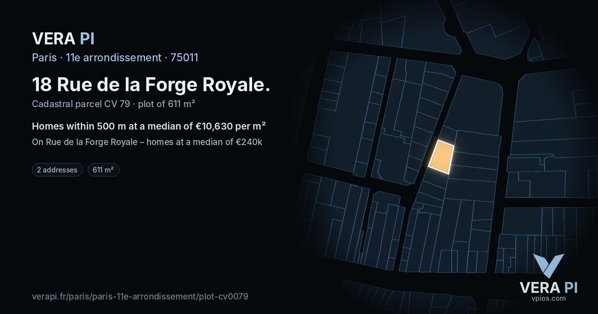 18 Rue de la Forge Royale, 11e arrondissement at night – the plot lit, the parcels around coloured by the prices near them