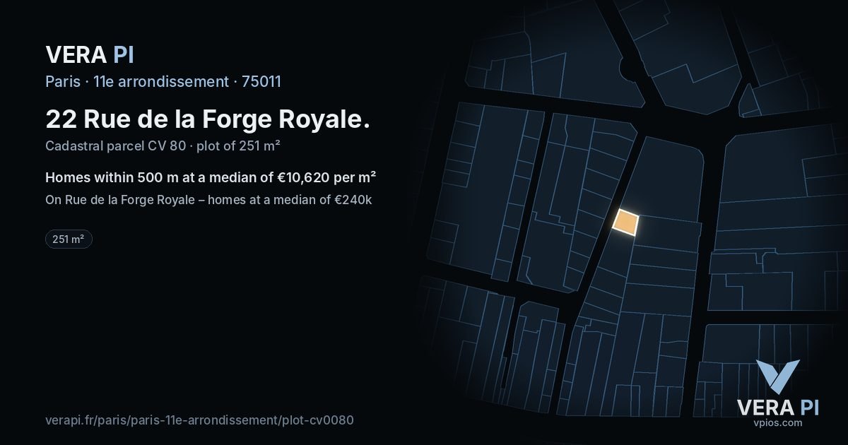 22 Rue de la Forge Royale, 11e arrondissement at night – the plot lit, the parcels around coloured by the prices near them
