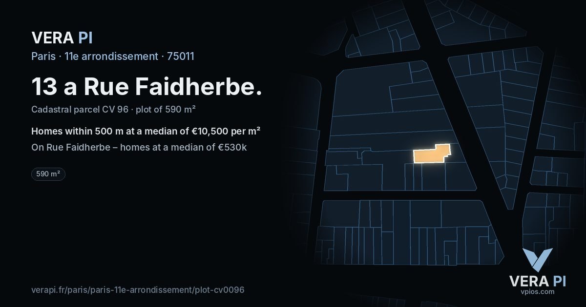 13 a Rue Faidherbe, 11e arrondissement at night – the plot lit, the parcels around coloured by the prices near them