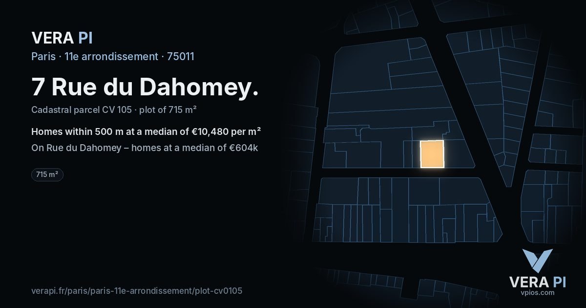 7 Rue du Dahomey, 11e arrondissement at night – the plot lit, the parcels around coloured by the prices near them