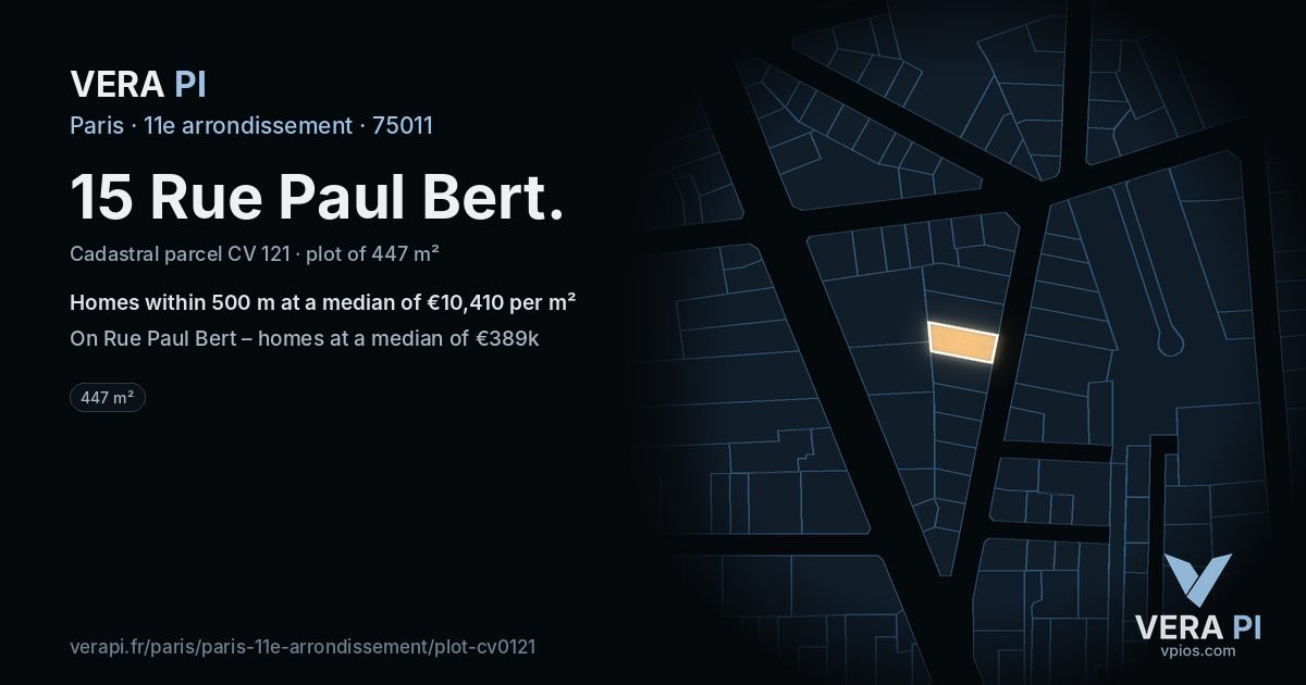 15 Rue Paul Bert, 11e arrondissement at night – the plot lit, the parcels around coloured by the prices near them