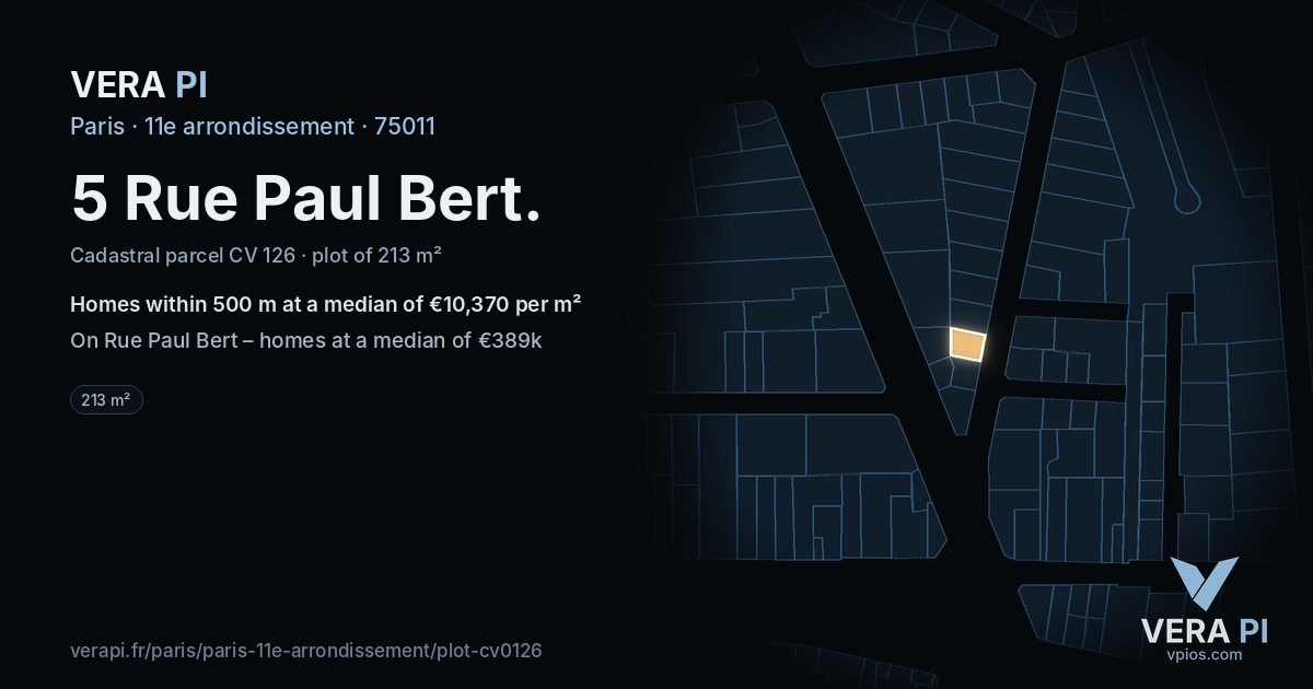 5 Rue Paul Bert, 11e arrondissement at night – the plot lit, the parcels around coloured by the prices near them
