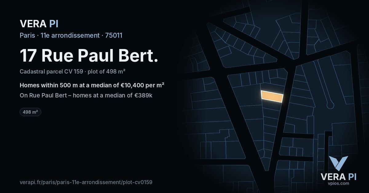 17 Rue Paul Bert, 11e arrondissement at night – the plot lit, the parcels around coloured by the prices near them