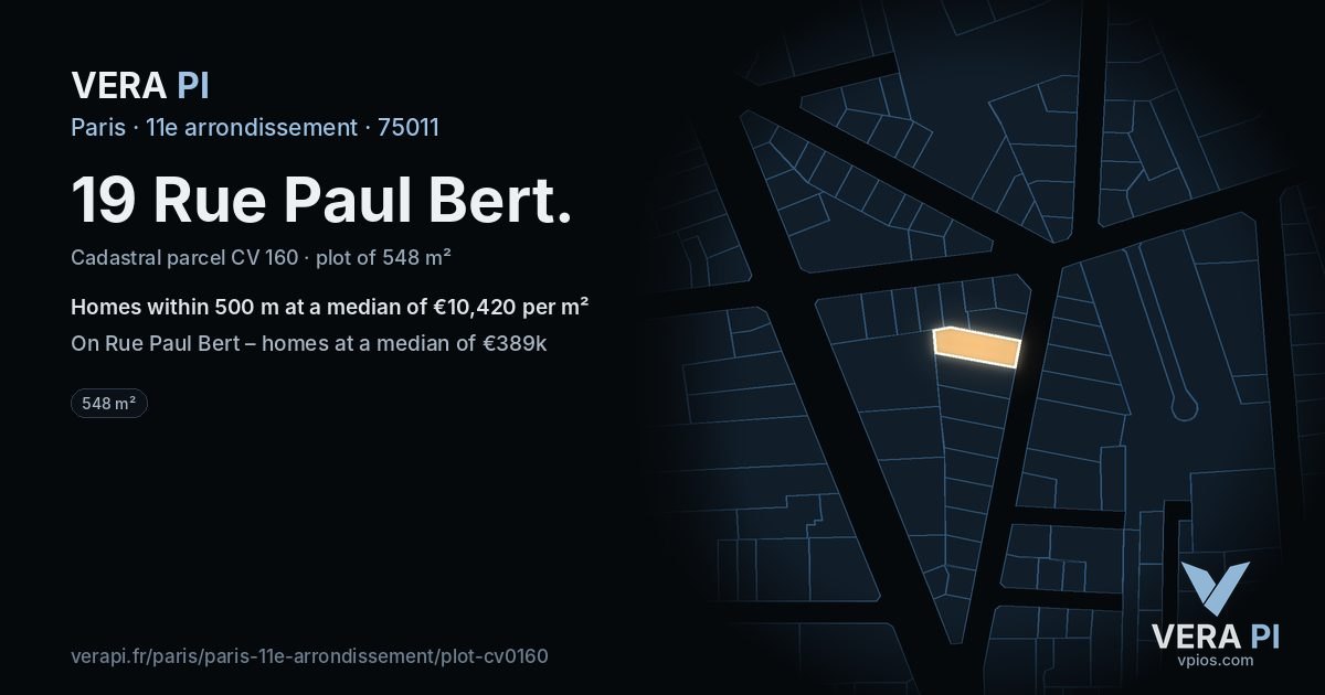 19 Rue Paul Bert, 11e arrondissement at night – the plot lit, the parcels around coloured by the prices near them