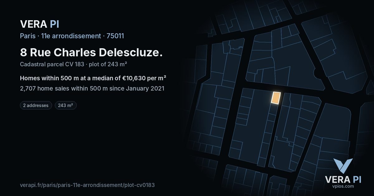 8 Rue Charles Delescluze, 11e arrondissement at night – the plot lit, the parcels around coloured by the prices near them