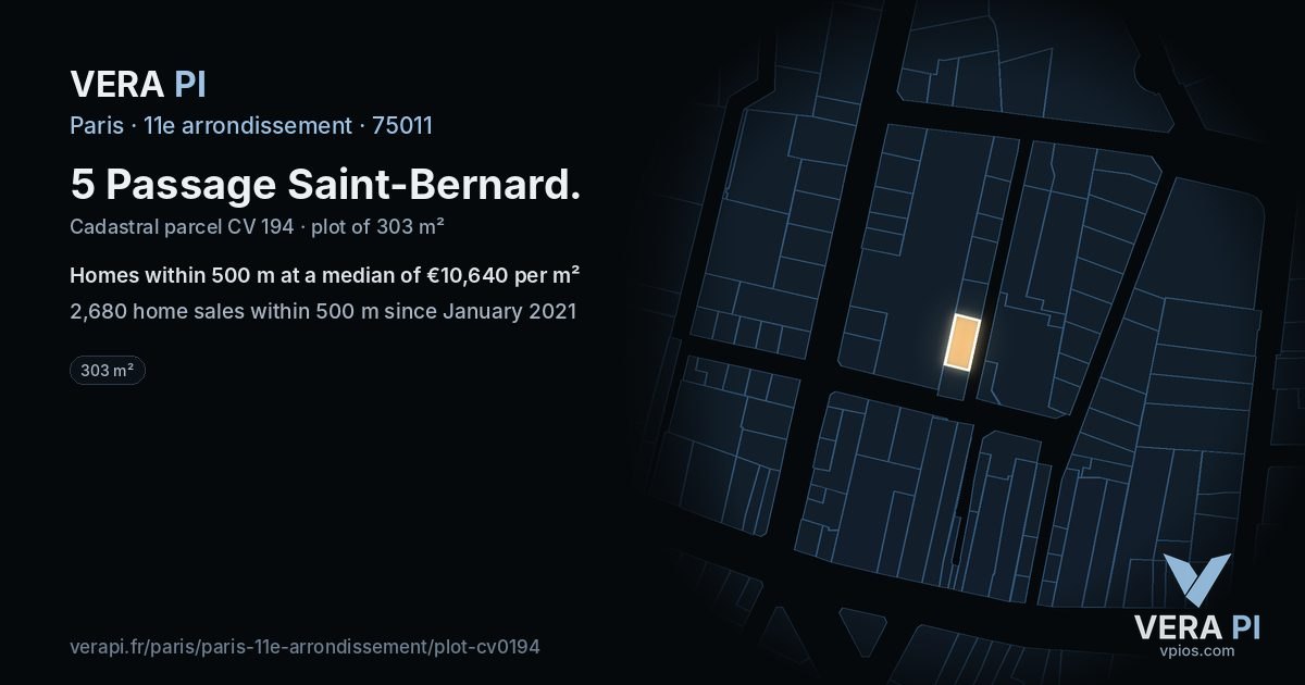 5 Passage Saint-Bernard, 11e arrondissement at night – the plot lit, the parcels around coloured by the prices near them