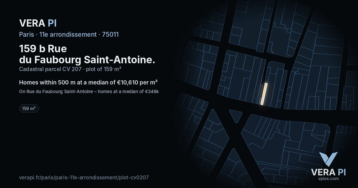 159 b Rue du Faubourg Saint-Antoine, 11e arrondissement at night – the plot lit, the parcels around coloured by the prices near them