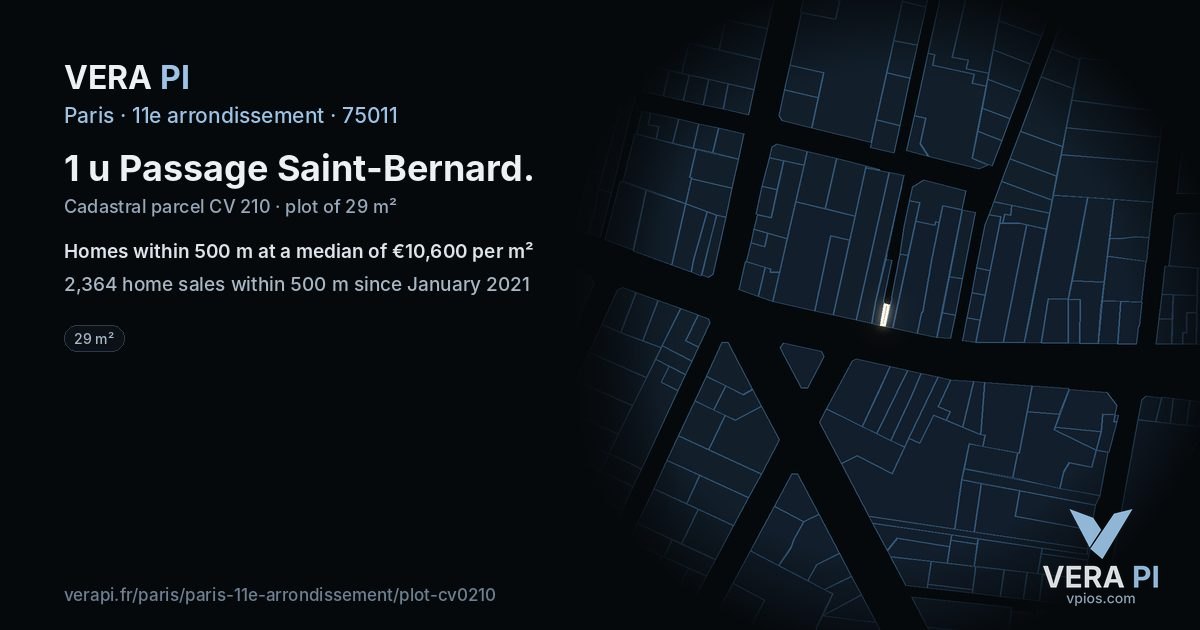 1 u Passage Saint-Bernard, 11e arrondissement at night – the plot lit, the parcels around coloured by the prices near them