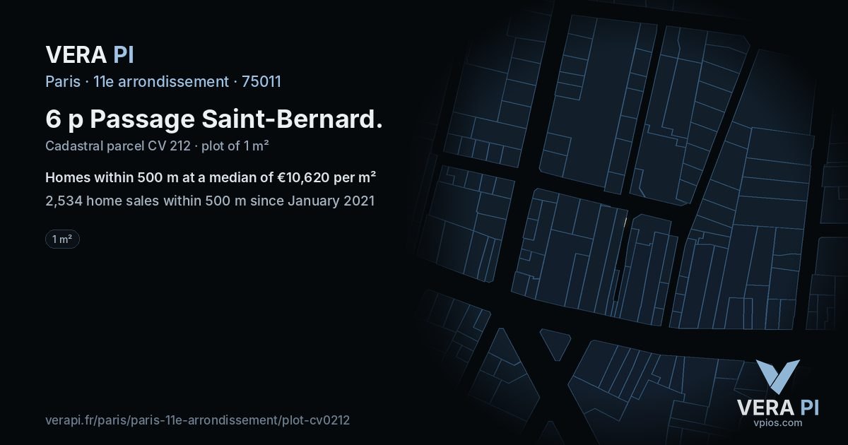 6 p Passage Saint-Bernard, 11e arrondissement at night – the plot lit, the parcels around coloured by the prices near them