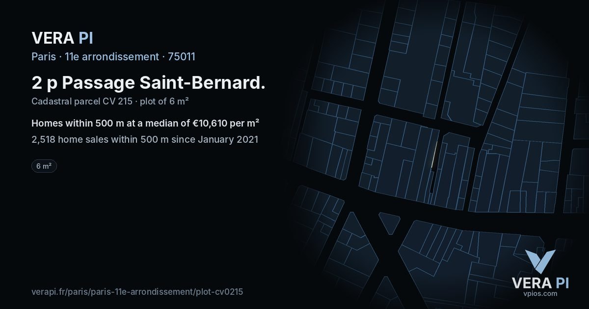 2 p Passage Saint-Bernard, 11e arrondissement at night – the plot lit, the parcels around coloured by the prices near them