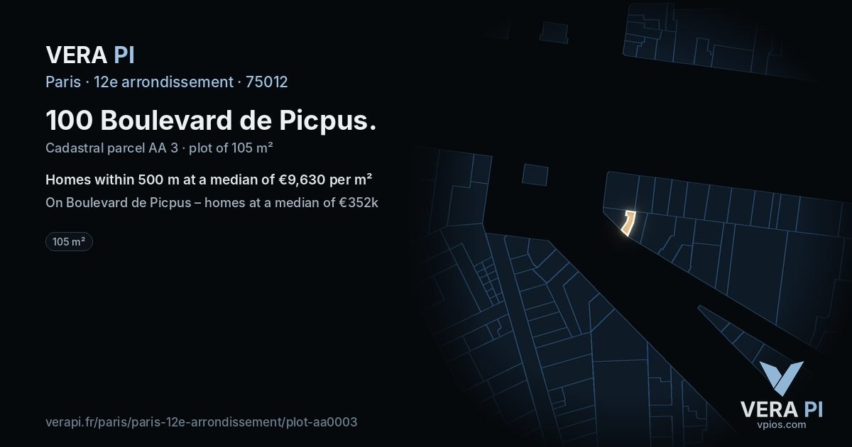 100 Boulevard de Picpus, 12e arrondissement at night – the plot lit, the parcels around coloured by the prices near them