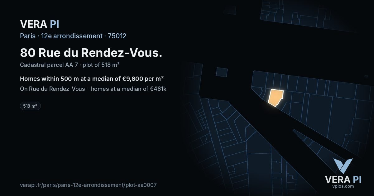 80 Rue du Rendez-Vous, 12e arrondissement at night – the plot lit, the parcels around coloured by the prices near them