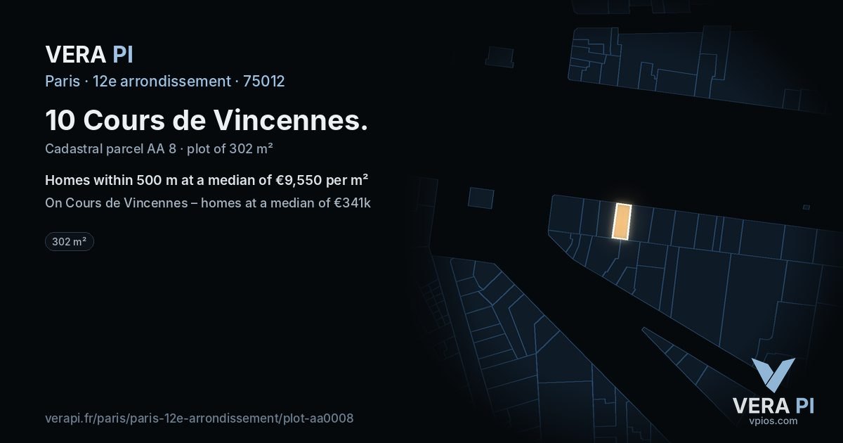 10 Cours de Vincennes, 12e arrondissement at night – the plot lit, the parcels around coloured by the prices near them