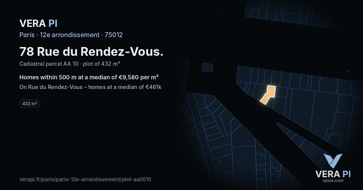 78 Rue du Rendez-Vous, 12e arrondissement at night – the plot lit, the parcels around coloured by the prices near them