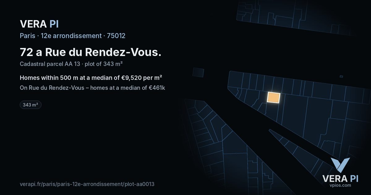 72 a Rue du Rendez-Vous, 12e arrondissement at night – the plot lit, the parcels around coloured by the prices near them