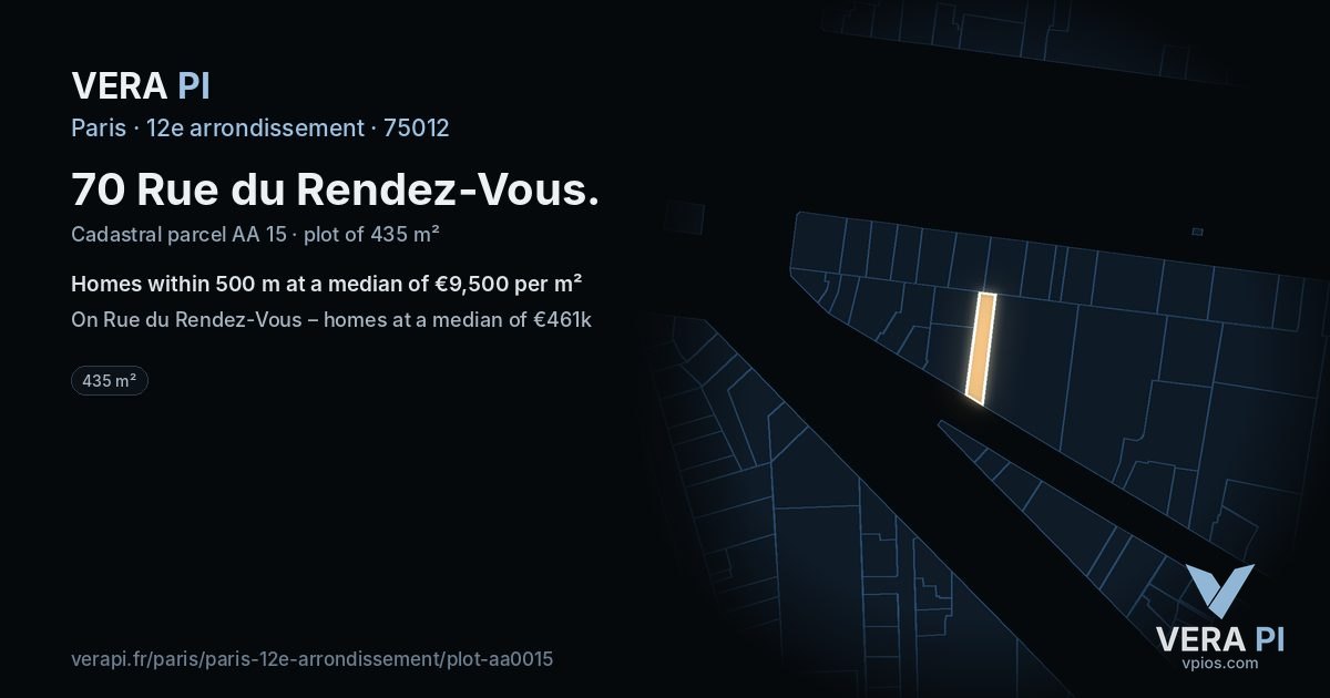 70 Rue du Rendez-Vous, 12e arrondissement at night – the plot lit, the parcels around coloured by the prices near them