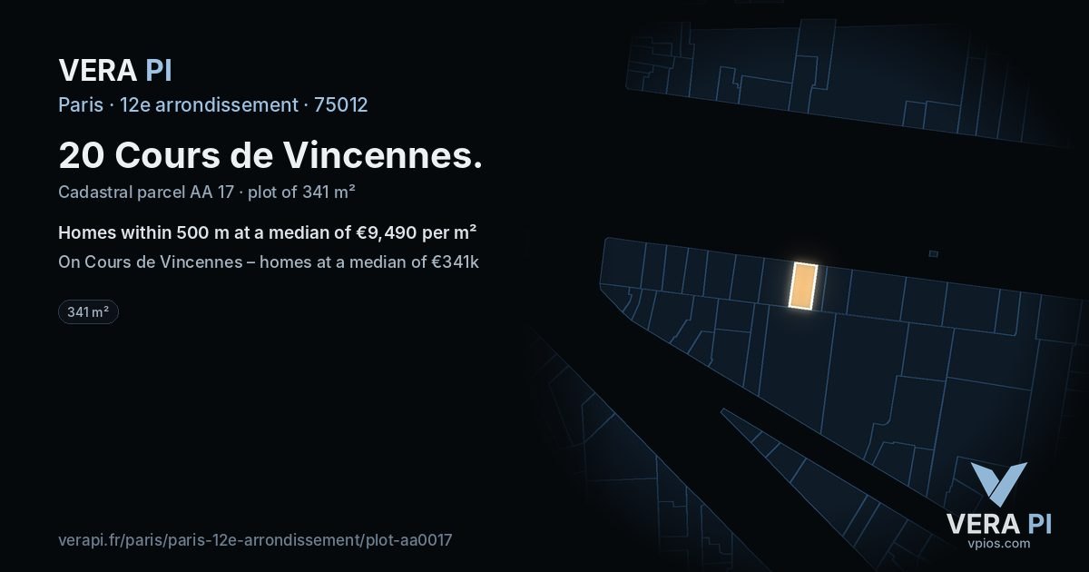 20 Cours de Vincennes, 12e arrondissement at night – the plot lit, the parcels around coloured by the prices near them