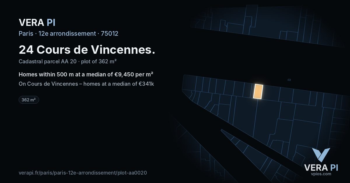 24 Cours de Vincennes, 12e arrondissement at night – the plot lit, the parcels around coloured by the prices near them