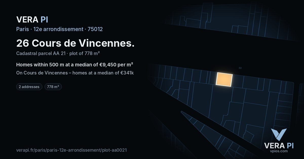 26 Cours de Vincennes, 12e arrondissement at night – the plot lit, the parcels around coloured by the prices near them
