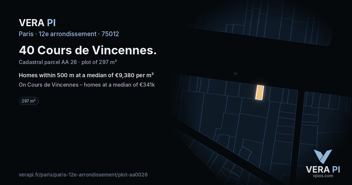 40 Cours de Vincennes, 12e arrondissement at night – the plot lit, the parcels around coloured by the prices near them