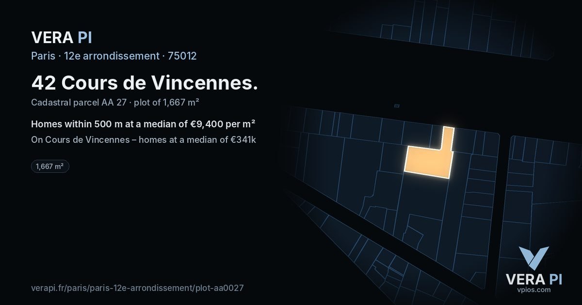 42 Cours de Vincennes, 12e arrondissement at night – the plot lit, the parcels around coloured by the prices near them