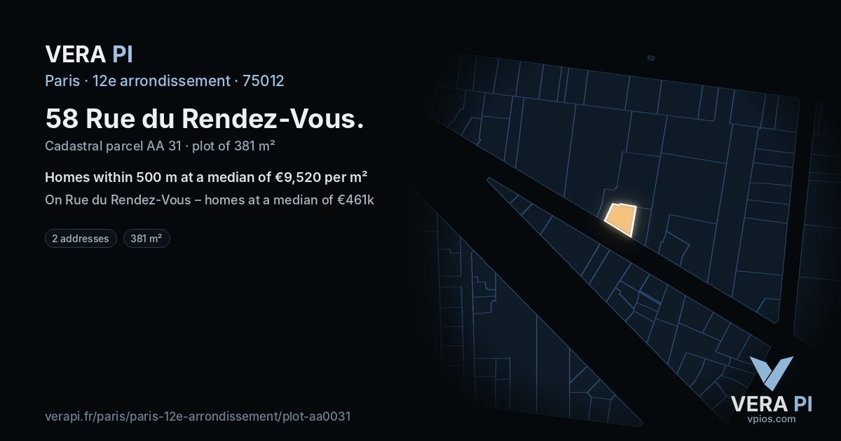 58 Rue du Rendez-Vous, 12e arrondissement at night – the plot lit, the parcels around coloured by the prices near them
