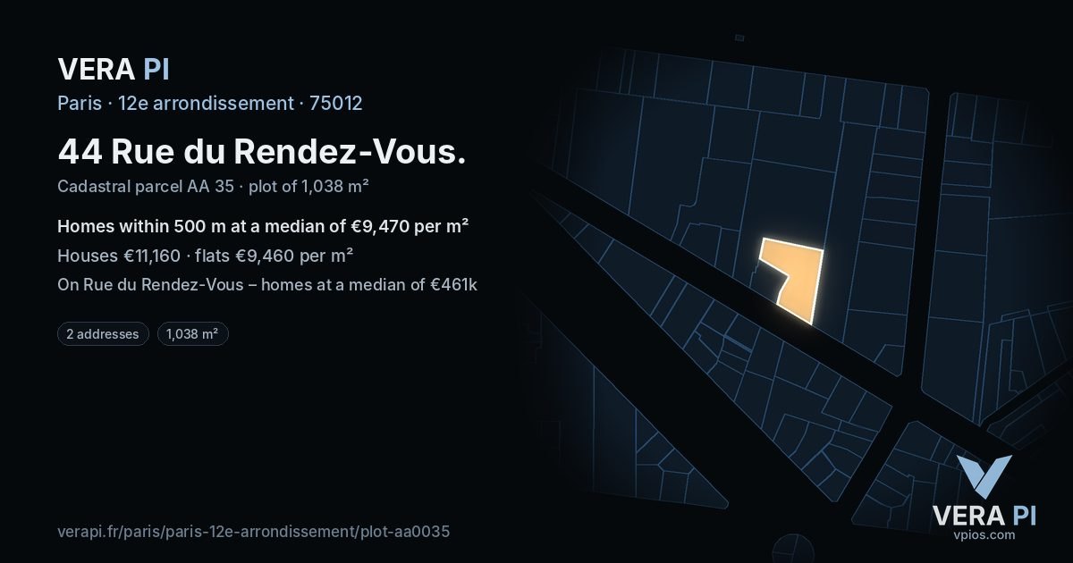 44 Rue du Rendez-Vous, 12e arrondissement at night – the plot lit, the parcels around coloured by the prices near them