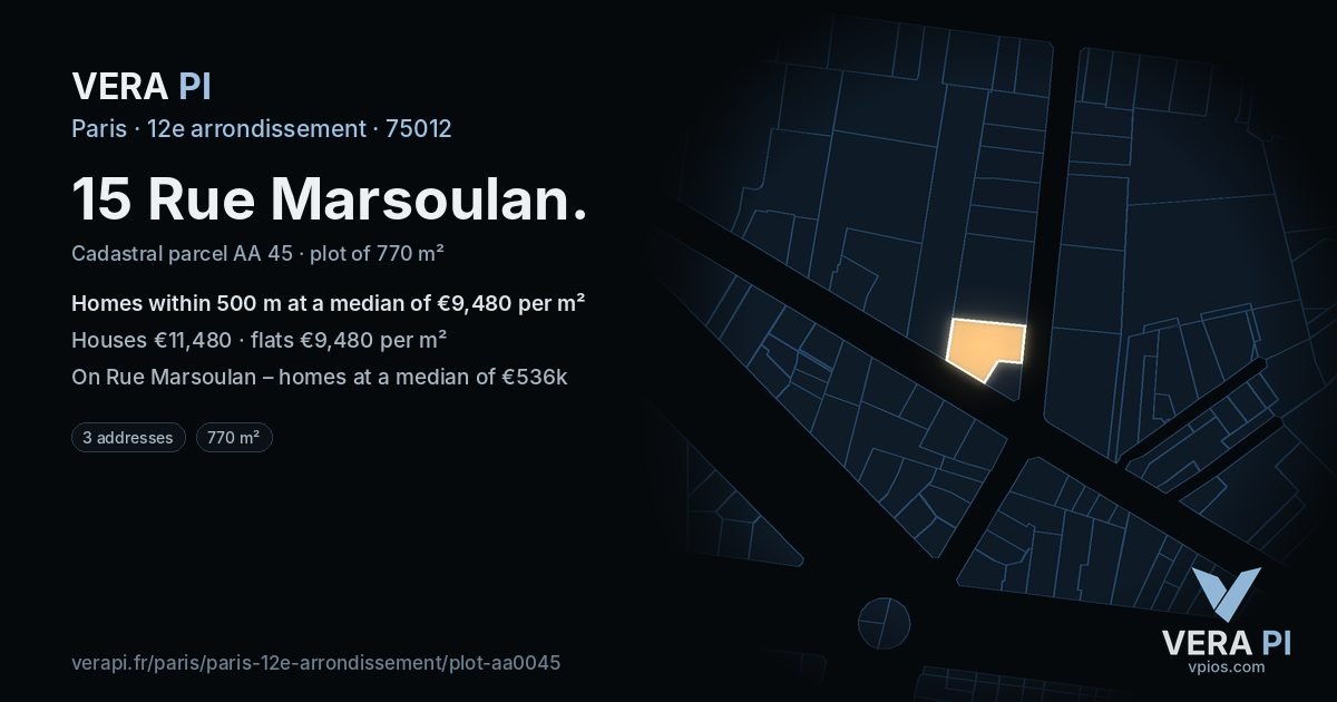 15 Rue Marsoulan, 12e arrondissement at night – the plot lit, the parcels around coloured by the prices near them