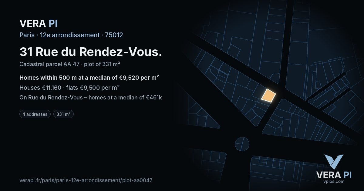 31 Rue du Rendez-Vous, 12e arrondissement at night – the plot lit, the parcels around coloured by the prices near them