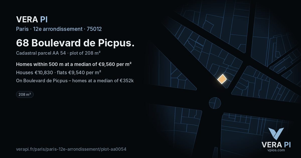68 Boulevard de Picpus, 12e arrondissement at night – the plot lit, the parcels around coloured by the prices near them